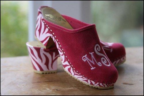 Hot Pink Suede Clog with Zebra painted wooden high heel